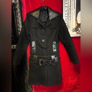Rudsak Chic Black wool and Leather Pea Coat